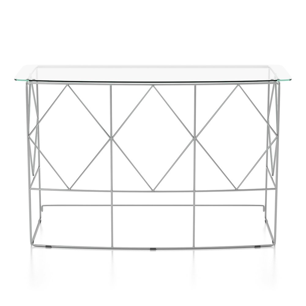 Fland Modern Glass Top Round Console Table in Chrome. Picture 2