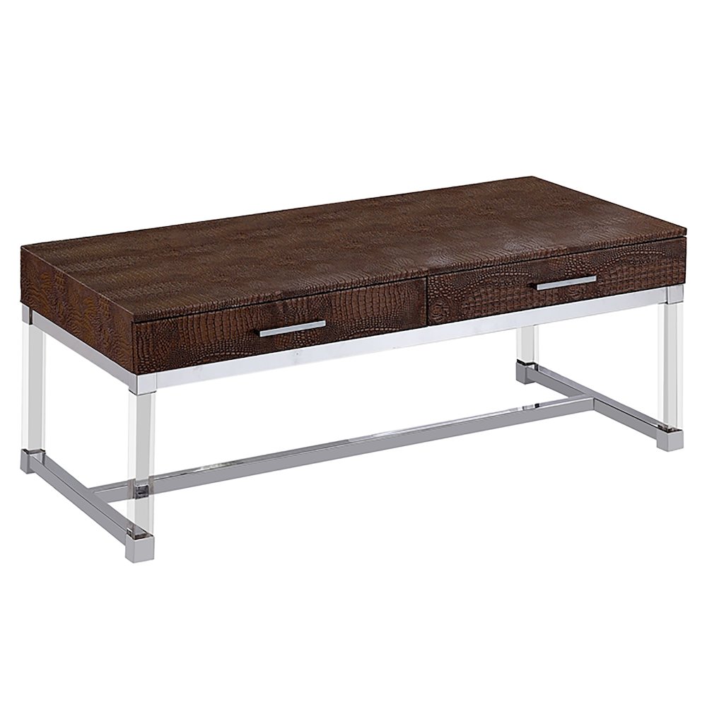 Romano Contemporary Metal 2-Drawer Coffee Table in Brown. Picture 1