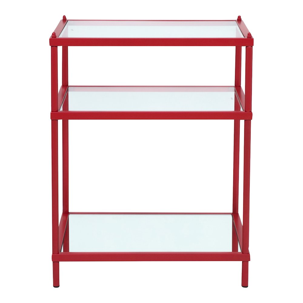 Mendry Metal 2-Shelf Tempered Glass Top Side Table in Red. Picture 2