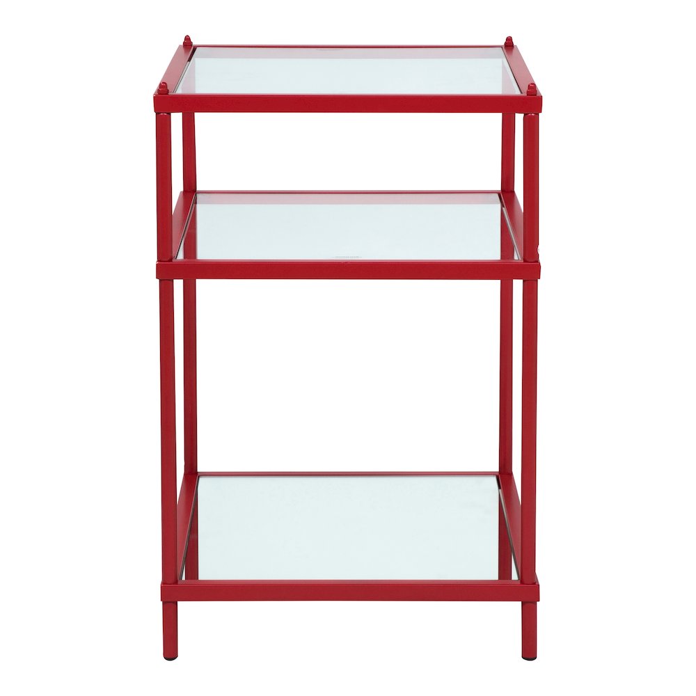 Mendry Metal 2-Shelf Tempered Glass Top Side Table in Red. Picture 3