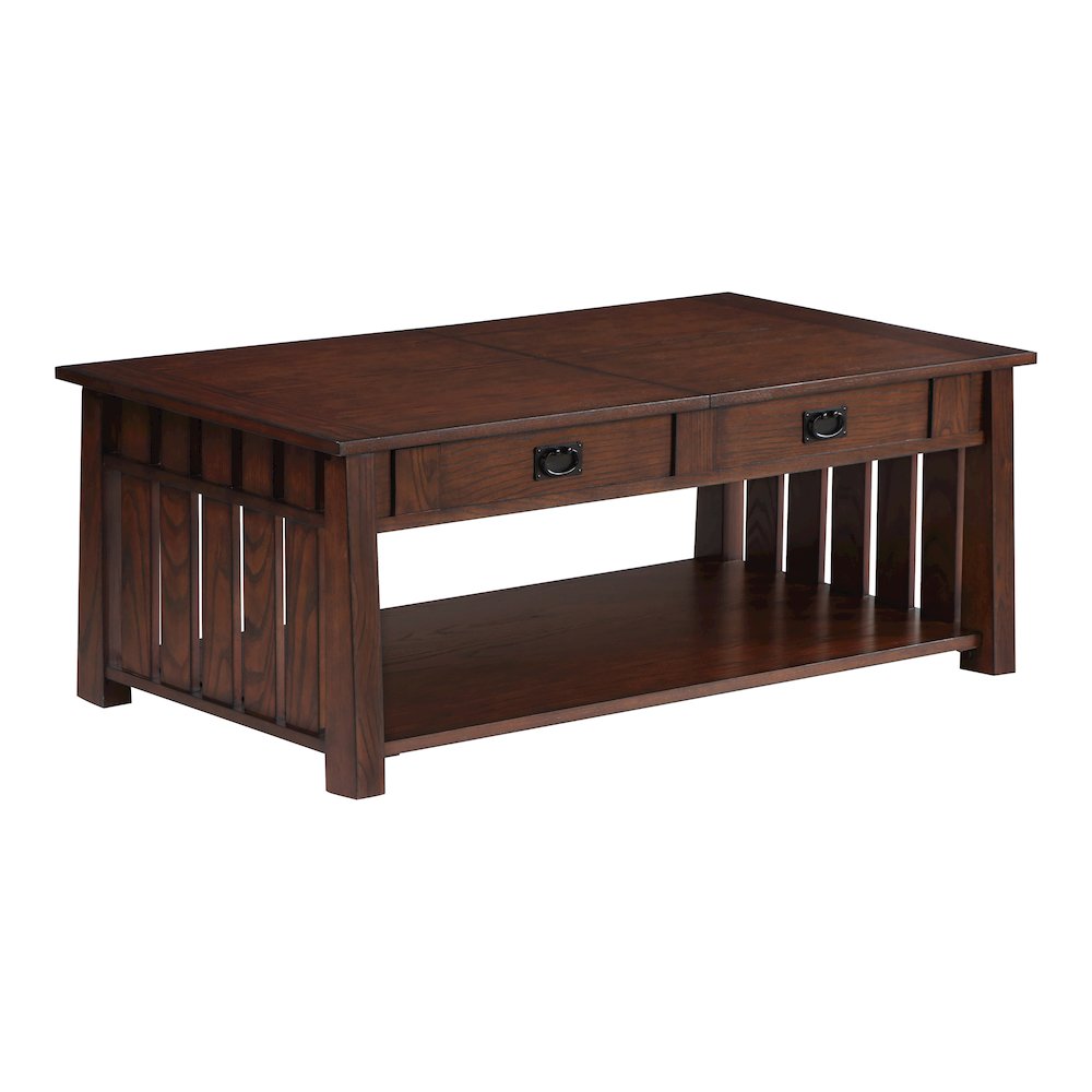 Elm Wood Coffee Table With Hidden Lift Shelf. Picture 1