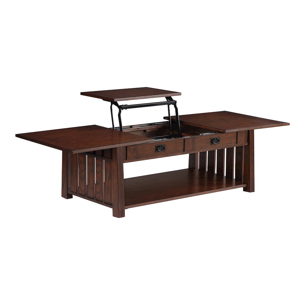 Elm Wood Coffee Table With Hidden Lift Shelf. Picture 2