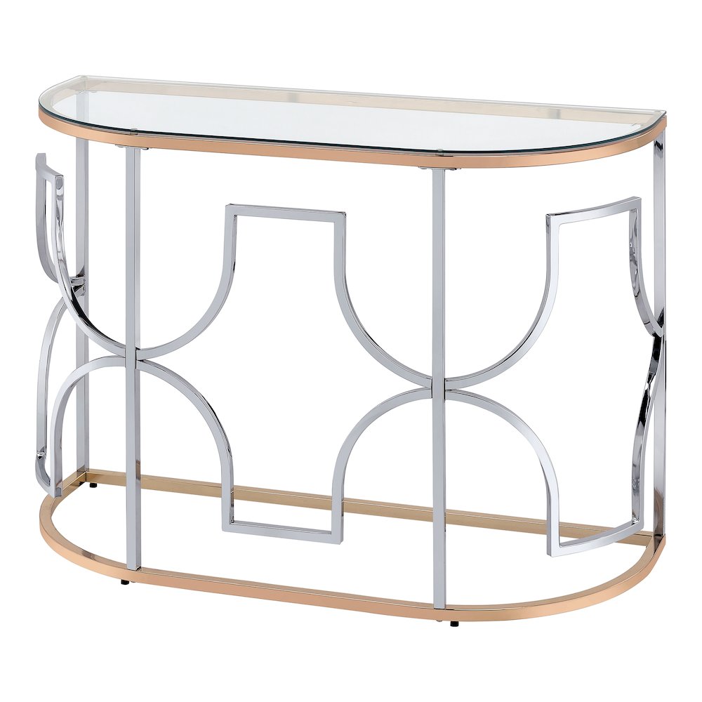 Sol Glam Glass Top Sofa Table in Chrome and Gold. Picture 1