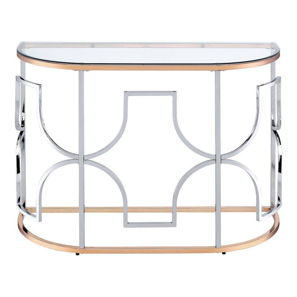 Sol Glam Glass Top Sofa Table in Chrome and Gold. Picture 2