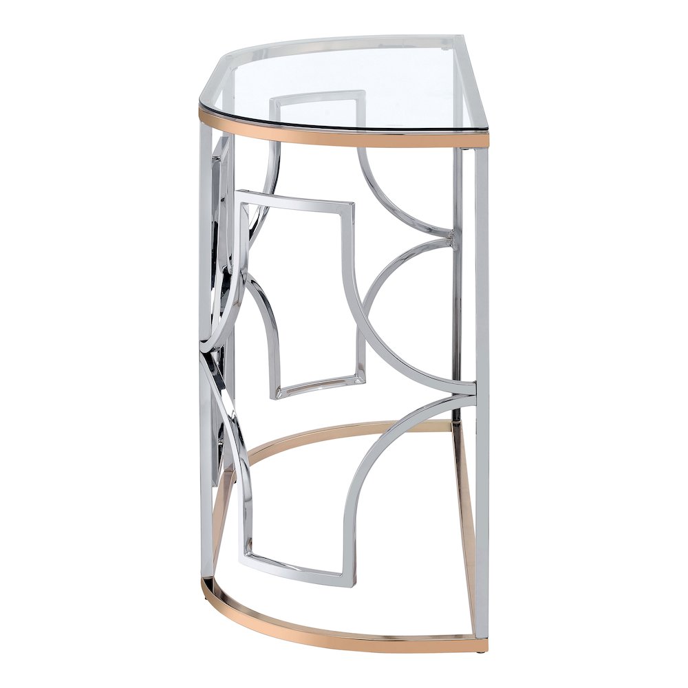 Sol Glam Glass Top Sofa Table in Chrome and Gold. Picture 3