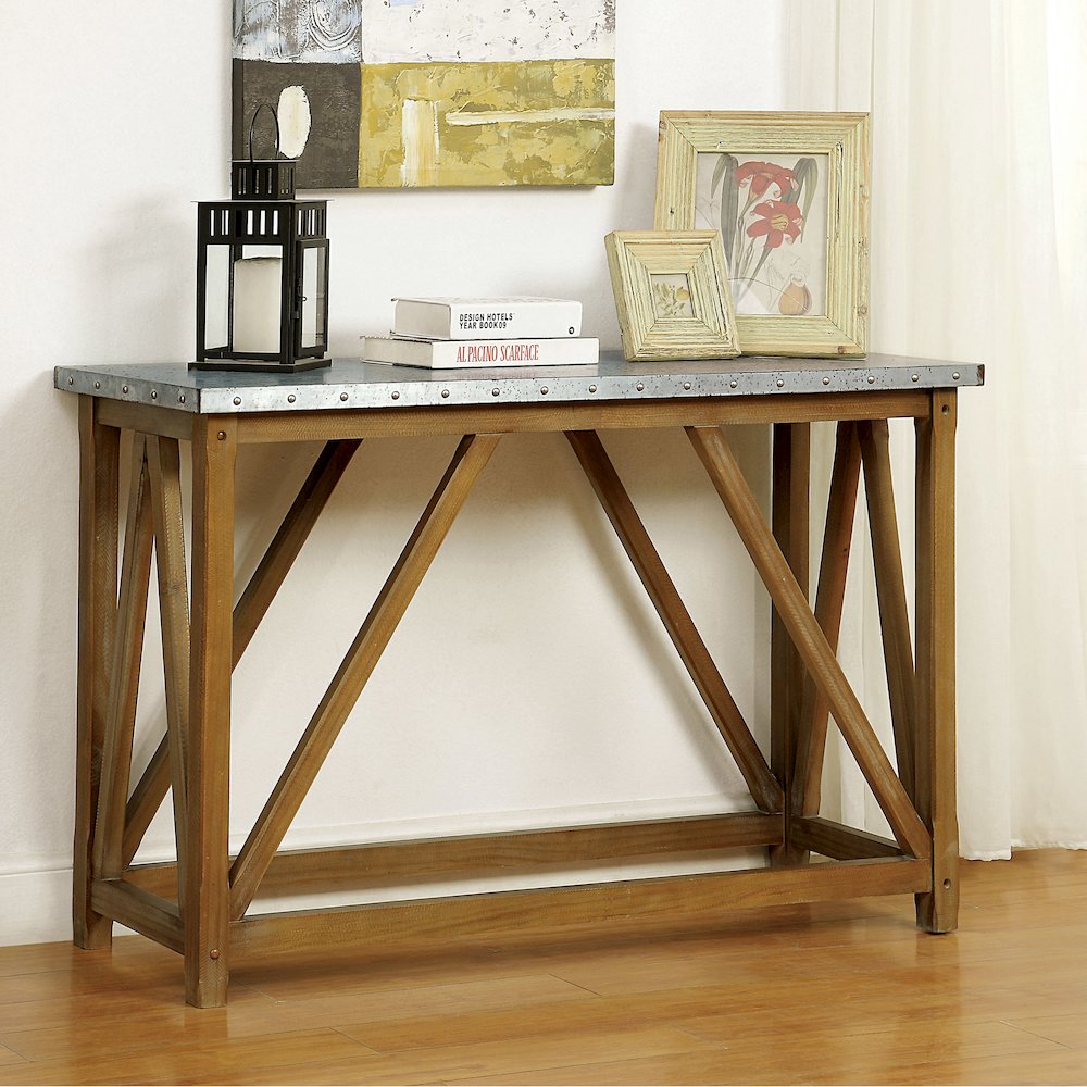 Marqueze Industrial Wood Console Table in Natural Tone. Picture 2