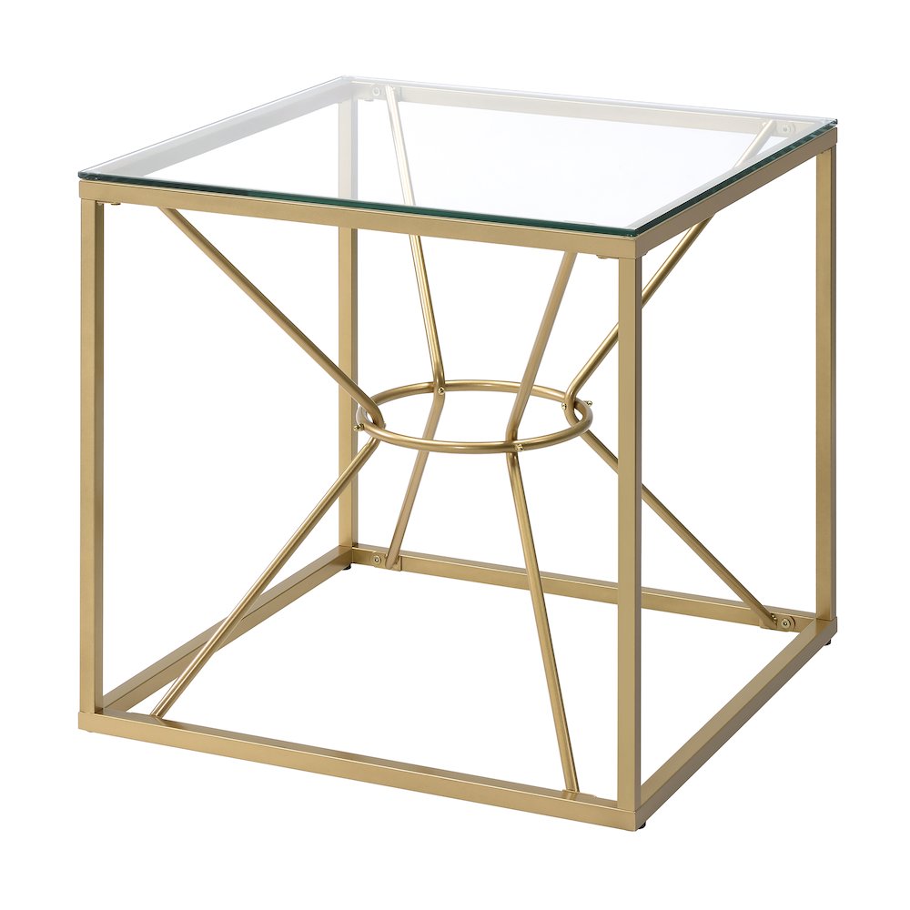 Cevelle Contemporary Glass Top End Table in Gold. Picture 1