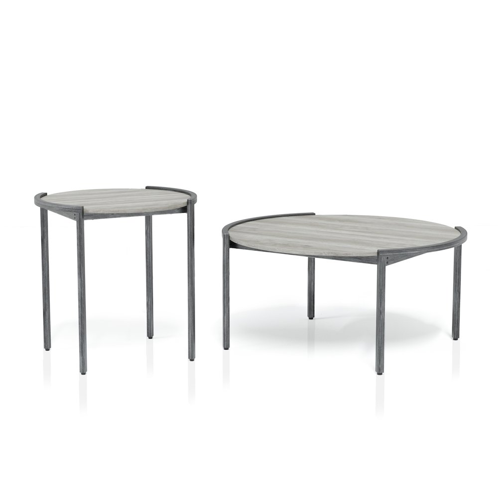 Mordicai Metal 2-Piece Coffee Table Set in Light Gray. Picture 4