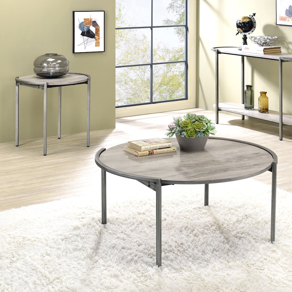 Mordicai Metal 2-Piece Coffee Table Set in Light Gray. Picture 3