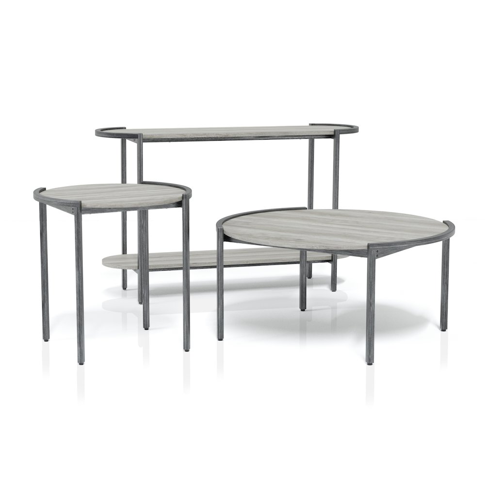 Mordicai Metal 3-Piece Coffee Table Set in Light Gray. Picture 1