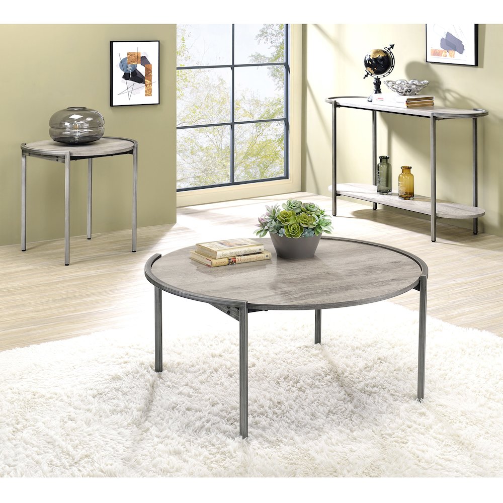 Mordicai Metal 3-Piece Coffee Table Set in Light Gray. Picture 2