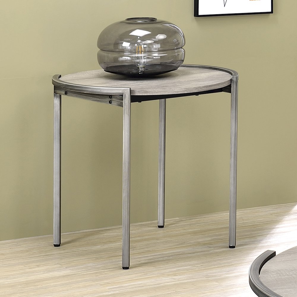 Mordicai Metal Round End Table in Light Gray. Picture 4