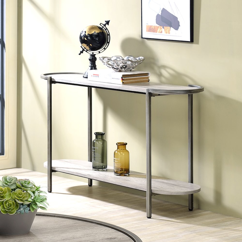 Mordicai Metal 1-Shelf Console Table in Light Gray. Picture 4