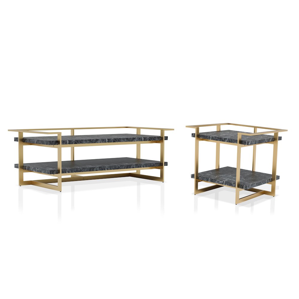 Meliman Metal 2-Piece Coffee Table Set in Gold and Black. Picture 1