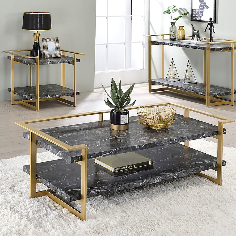 Meliman Metal 2-Piece Coffee Table Set in Gold and Black. Picture 4