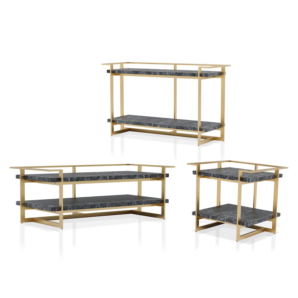 Meliman Metal 3-Piece Coffee Table Set in Gold and Black. Picture 1