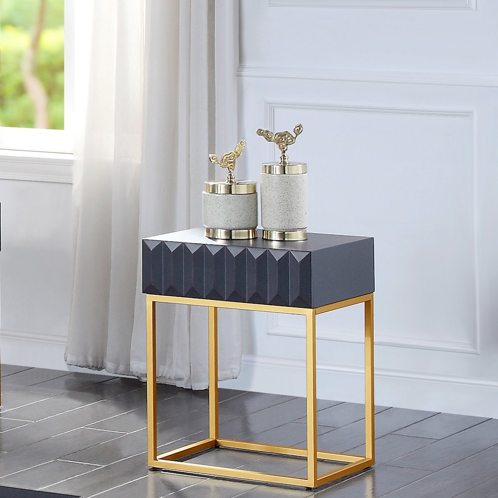 Giffore Metal 1-Drawer Side Table in Antique Blue. Picture 4