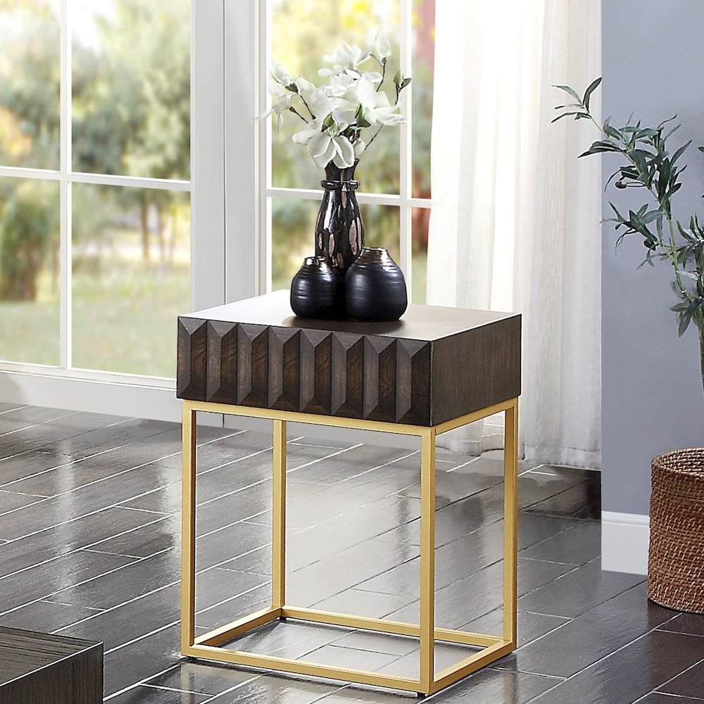 Giffore Metal 1-Drawer Side Table in Walnut. Picture 3