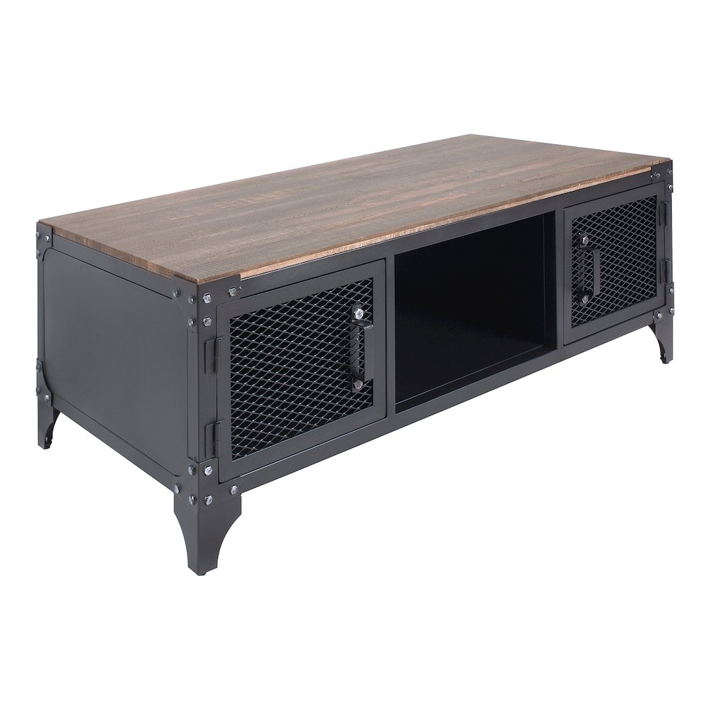 Edam Industrial Metal Storage Coffee Table in Sand Black. Picture 1