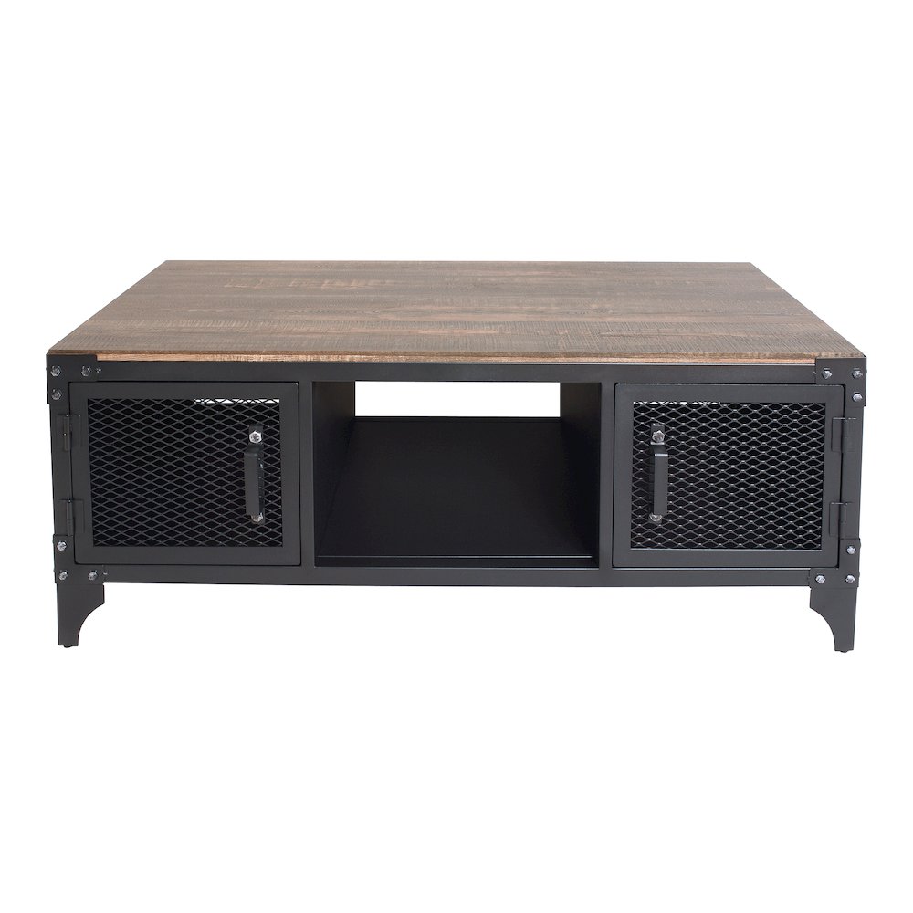 Edam Industrial Metal Storage Coffee Table in Sand Black. Picture 4