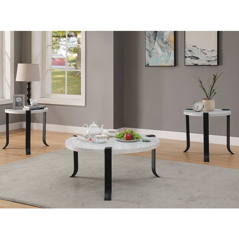 Marwell Metal 3-Piece Coffee Table Set in Antique White. Picture 2