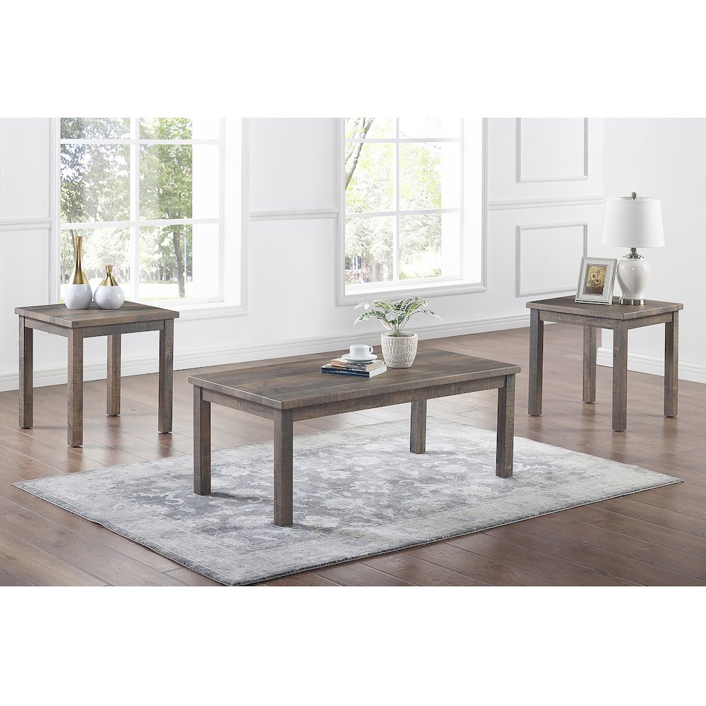 Engraf Wood 3-Piece Coffee Table Set in Rustic Natural Tone. Picture 2