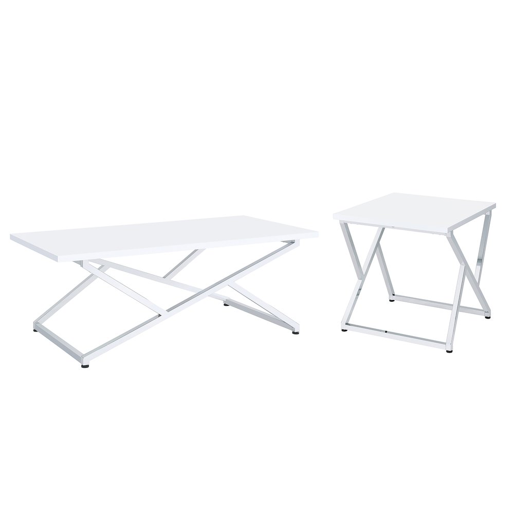 Mergo Contemporary Metal 2-Piece Coffee Table Set in White. Picture 1