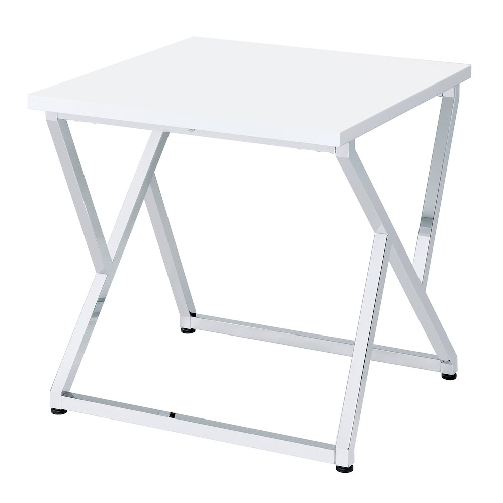 Mergo Wood Square End Table in Chrome and White. Picture 1