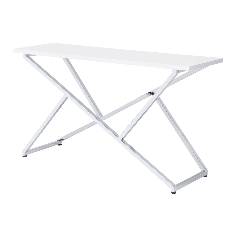 Mergo Wood Rectangular Console Table in Chrome and White. Picture 1