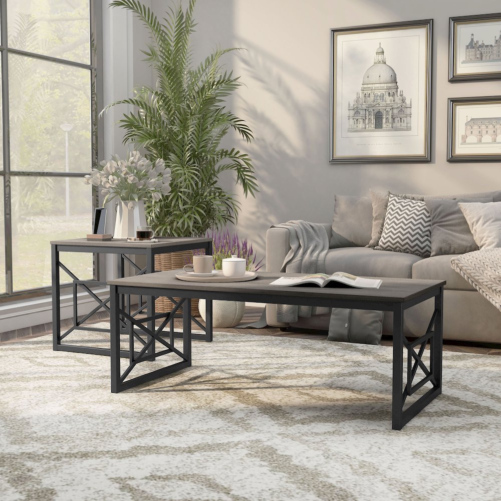 Olive Metal 2-Piece Coffee Table Set. Picture 2