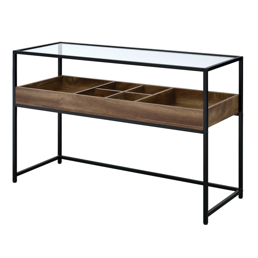Jeska Rustic Metal Sofa Table with Storage in Matte Black and Brown. Picture 5