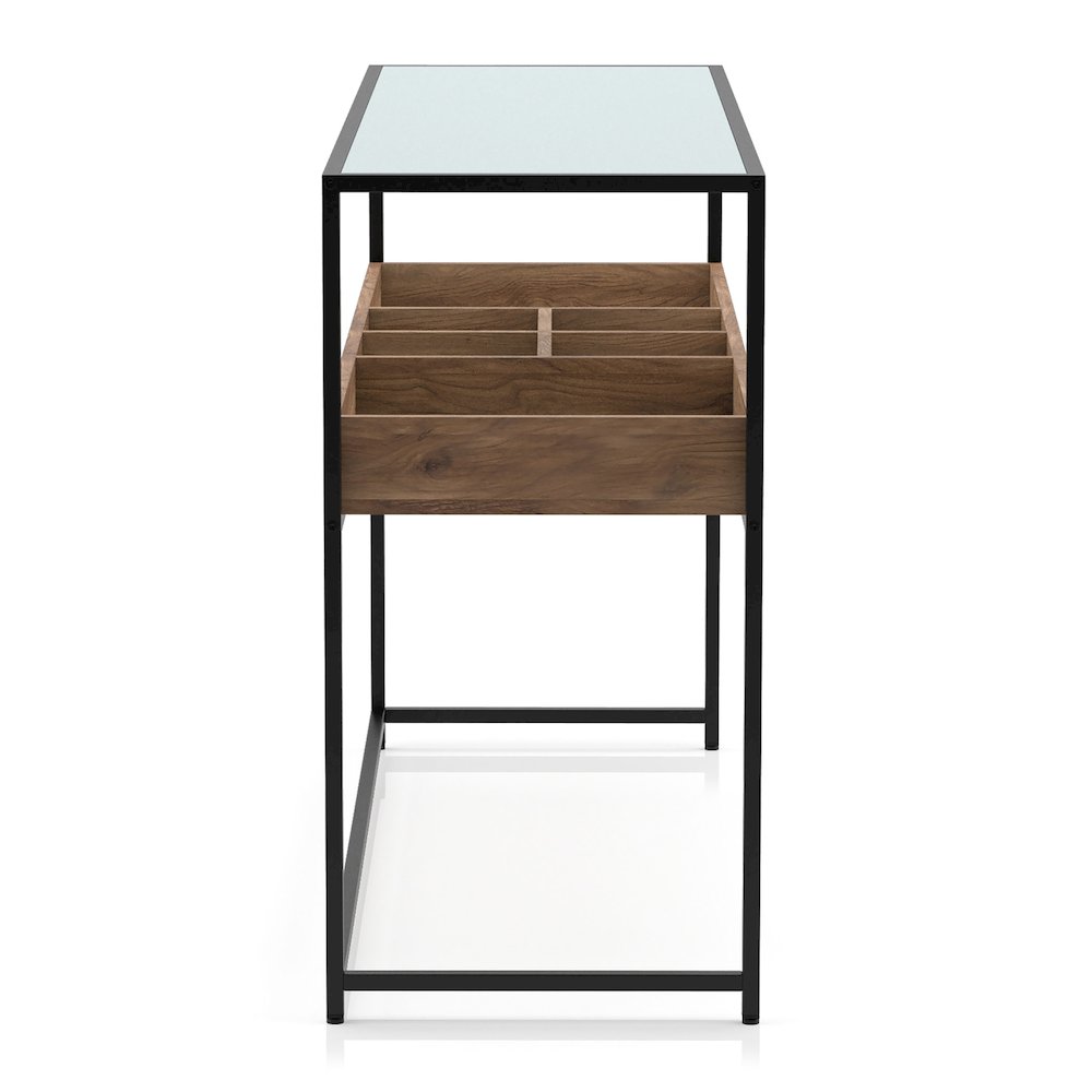 Jeska Rustic Metal Sofa Table with Storage in Matte Black and Brown. Picture 2
