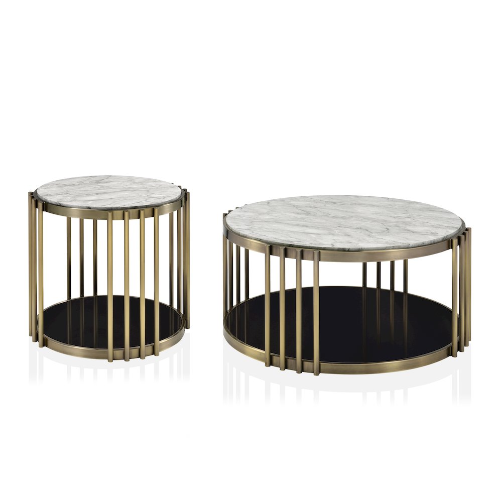 Kual Contemporary Metal 2-Piece Coffee Table Set in Brass. Picture 1