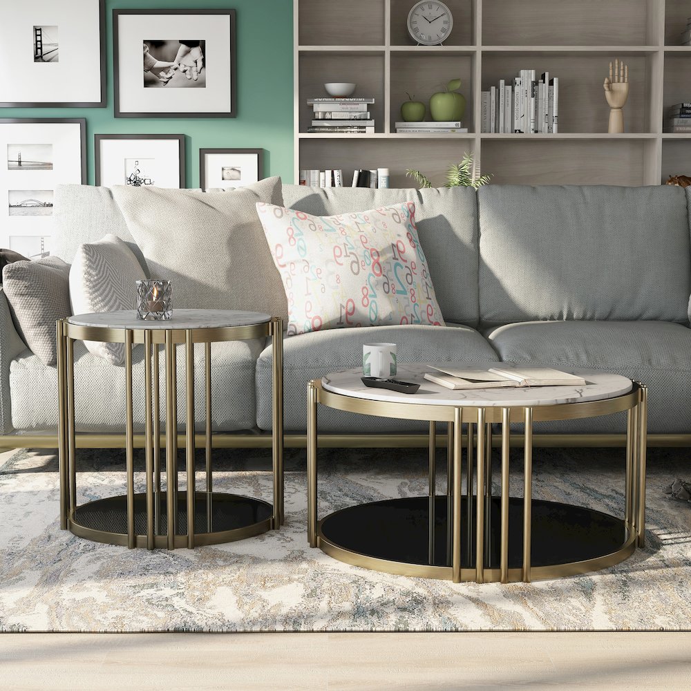 Kual Contemporary Metal 2-Piece Coffee Table Set in Brass. Picture 5