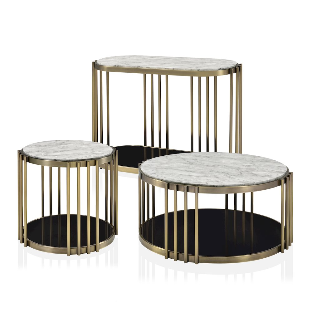 Kual Contemporary Metal 3-Piece Coffee Table Set in Brass. Picture 1