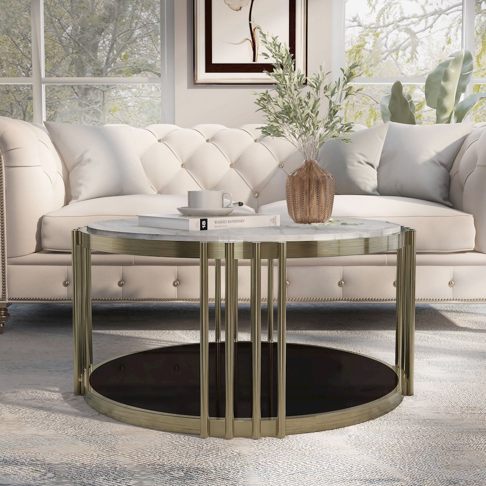 Kual Contemporary Metal 1-Shelf Coffee Table in Brass. Picture 4