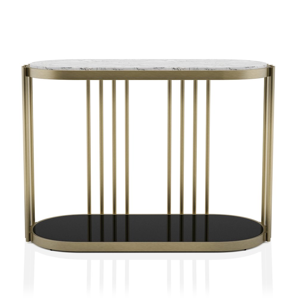Kual Contemporary Metal 1-Shelf Console Table in Brass. Picture 2