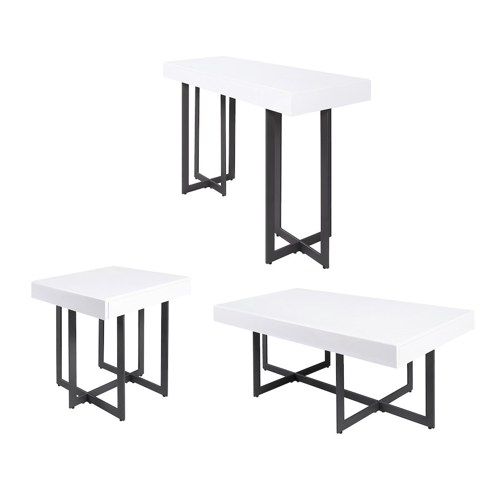 Vasket Contemporary Metal 3-Piece Coffee Table Set in White. Picture 1