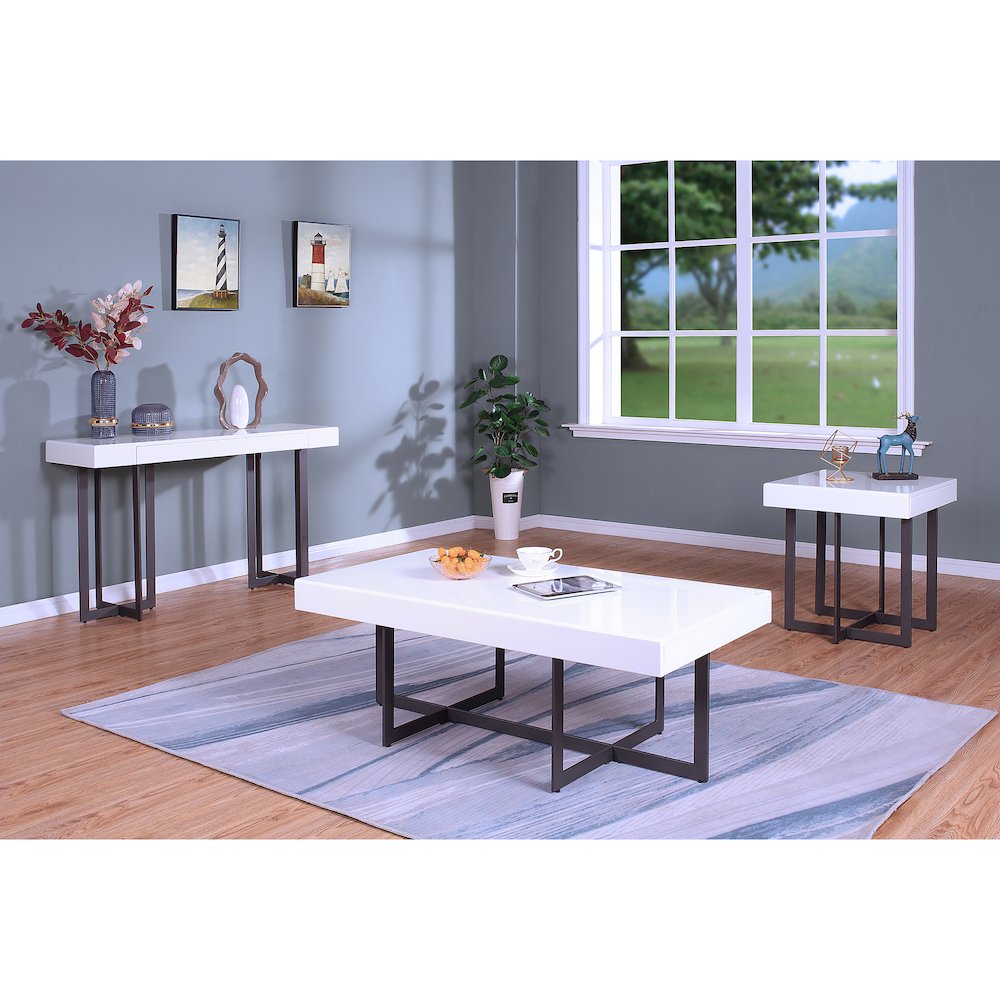 Vasket Contemporary Metal 3-Piece Coffee Table Set in White. Picture 2