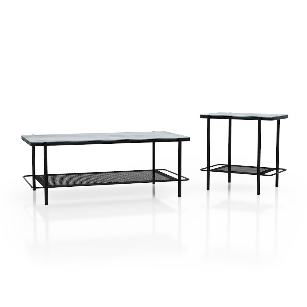 Joaquin Metal 2-Piece Coffee Table Set in Black and White. Picture 1