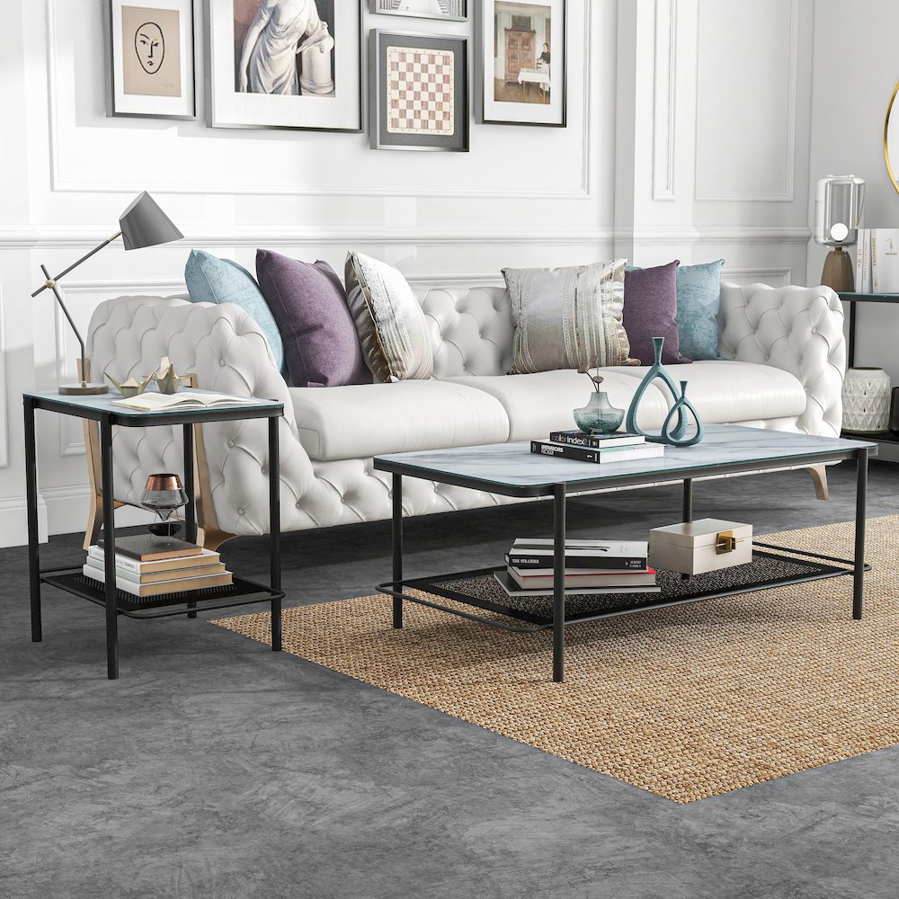 Joaquin Metal 2-Piece Coffee Table Set in Black and White. Picture 2