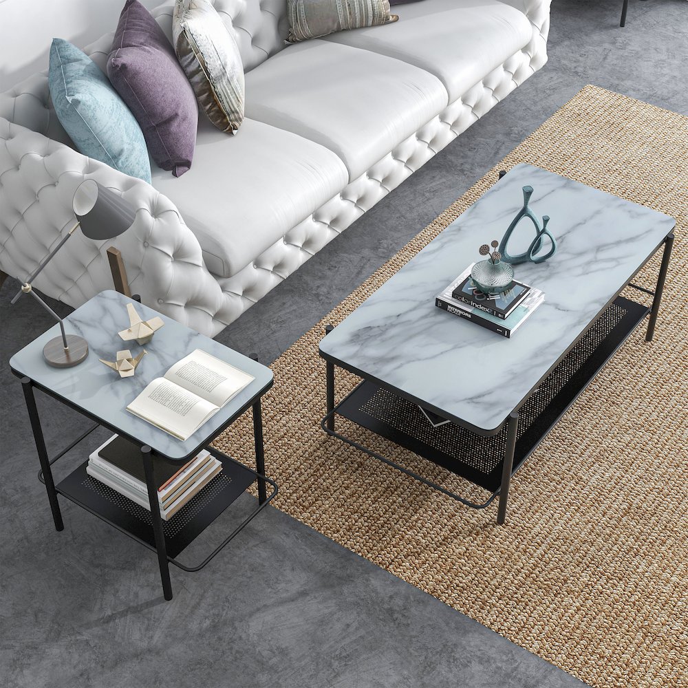 Joaquin Metal 2-Piece Coffee Table Set in Black and White. Picture 3