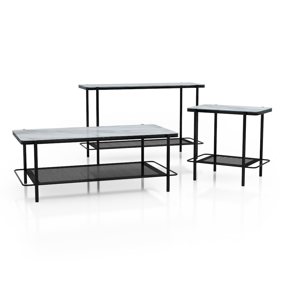Joaquin Metal 3-Piece Coffee Table Set in Black and White. Picture 1