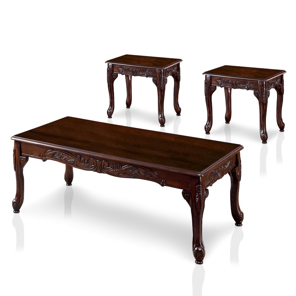 Alice Traditional Solid Wood 3-Piece Coffee Table Set in Dark Cherry. Picture 1