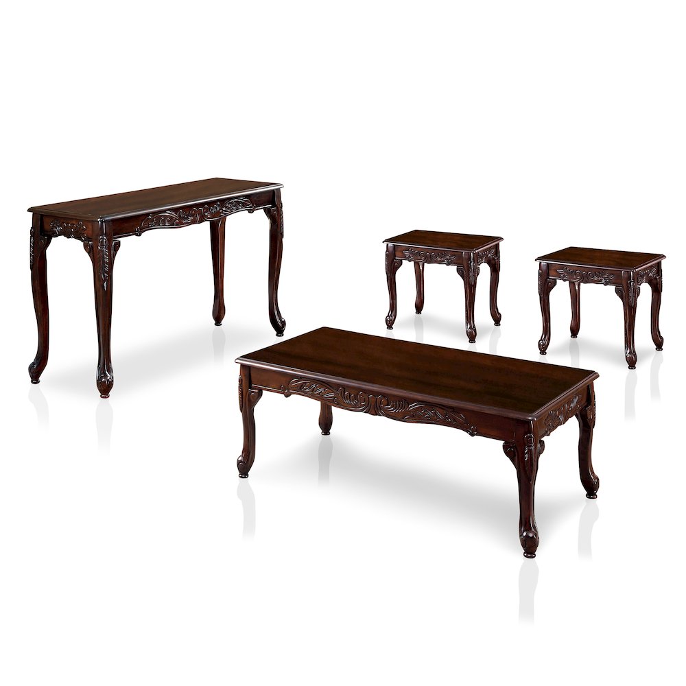 Alice Traditional Solid Wood 4-Piece Coffee Table Set in Dark Cherry. Picture 1