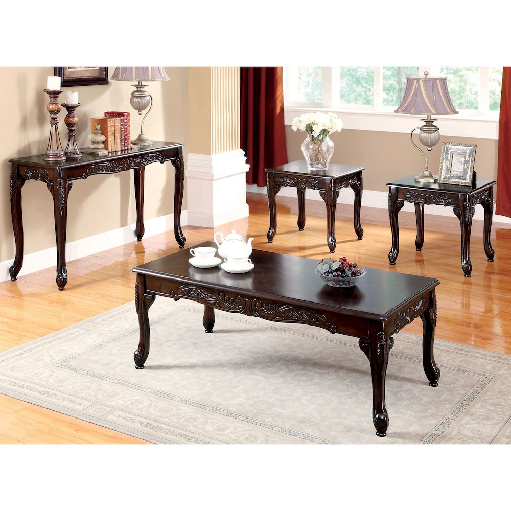 Alice Traditional Solid Wood 4-Piece Coffee Table Set in Dark Cherry. Picture 2