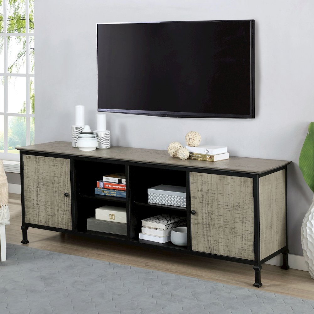 Ronda Industrial Wood 72-Inch TV Stand in Gray. Picture 4