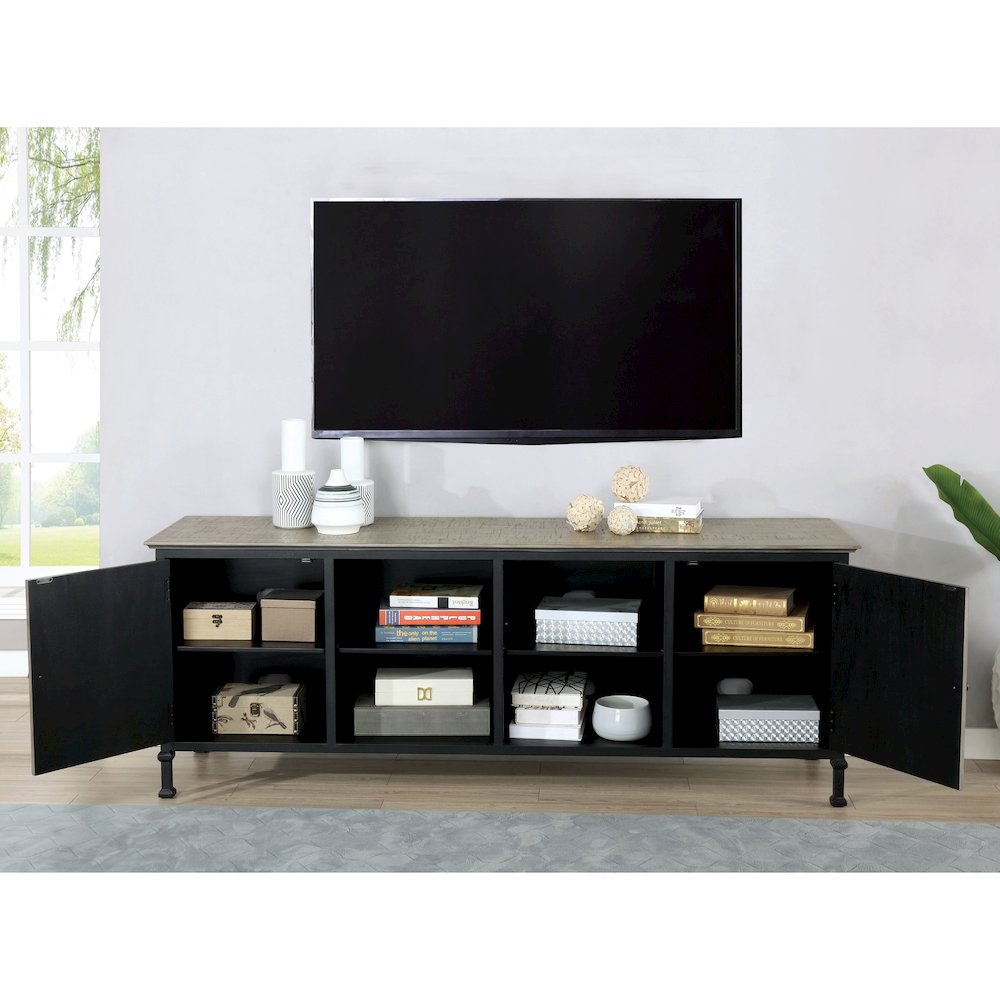 Ronda Industrial Wood 72-Inch TV Stand in Gray. Picture 5