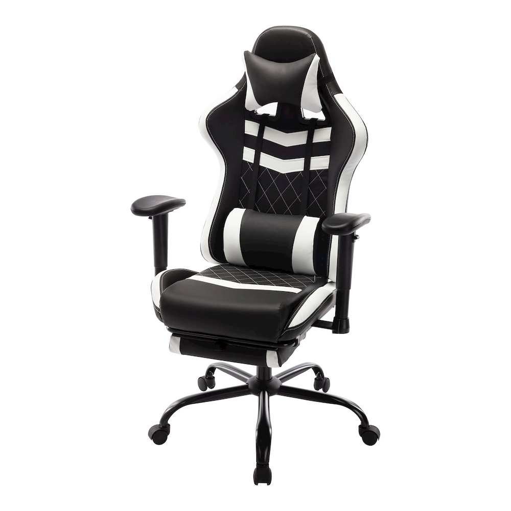 Nosse Faux Leather Swivel Gaming Chair in White and Black. Picture 1