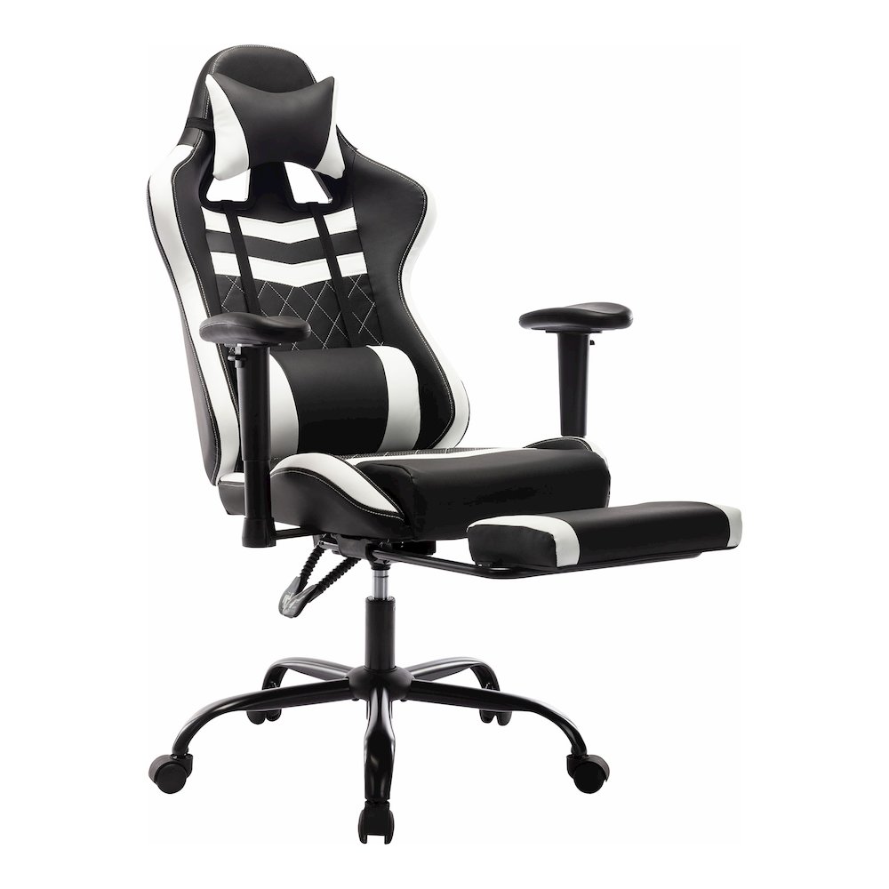 Nosse Faux Leather Swivel Gaming Chair in White and Black. Picture 2